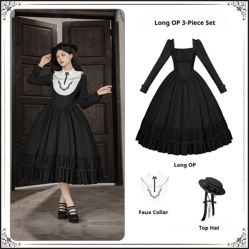 Audrey's Reply - Classic Lolita Square Neck OP, Detachable Embroidered Collar (L M S) 44901:828540