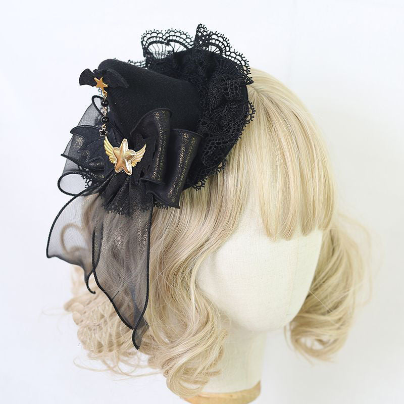 Halloween Dark Style Witch Hat Headband Lolita Hair Accessories Lolita Demon Bat Small Hat Hair Clip Side Clip