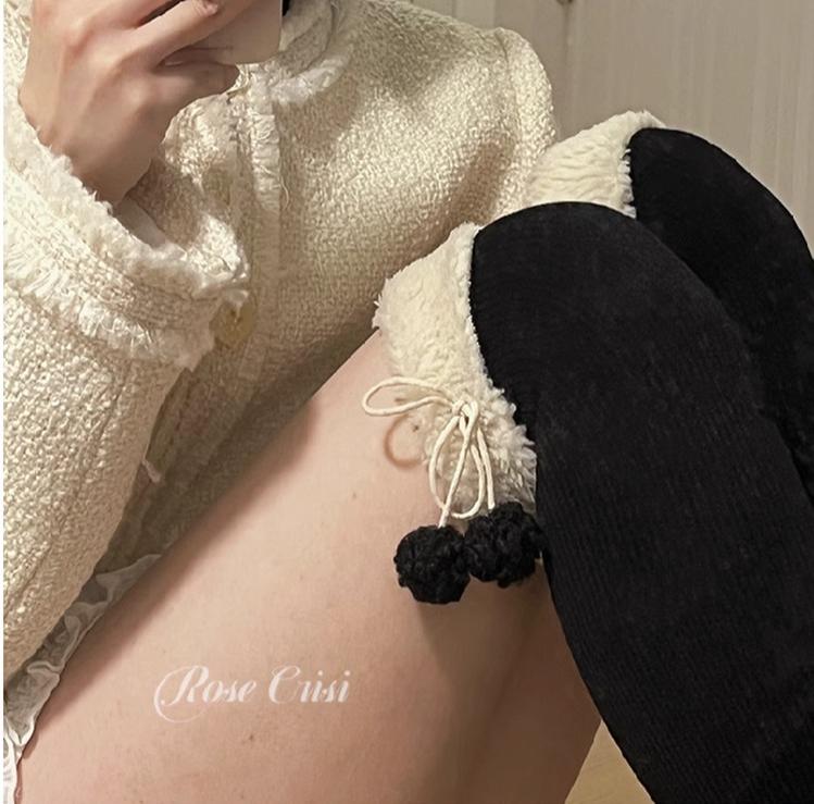 Roji Roji - Winter Fuzzy Ball Lolita Socks Over - Knee Thick Socks Socks