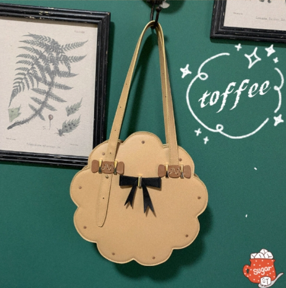 Milk Tea Bear - Toffee Cookie - Brown Kawaii Lolita shoulder bag with a cookie design and black bow - product detail 5