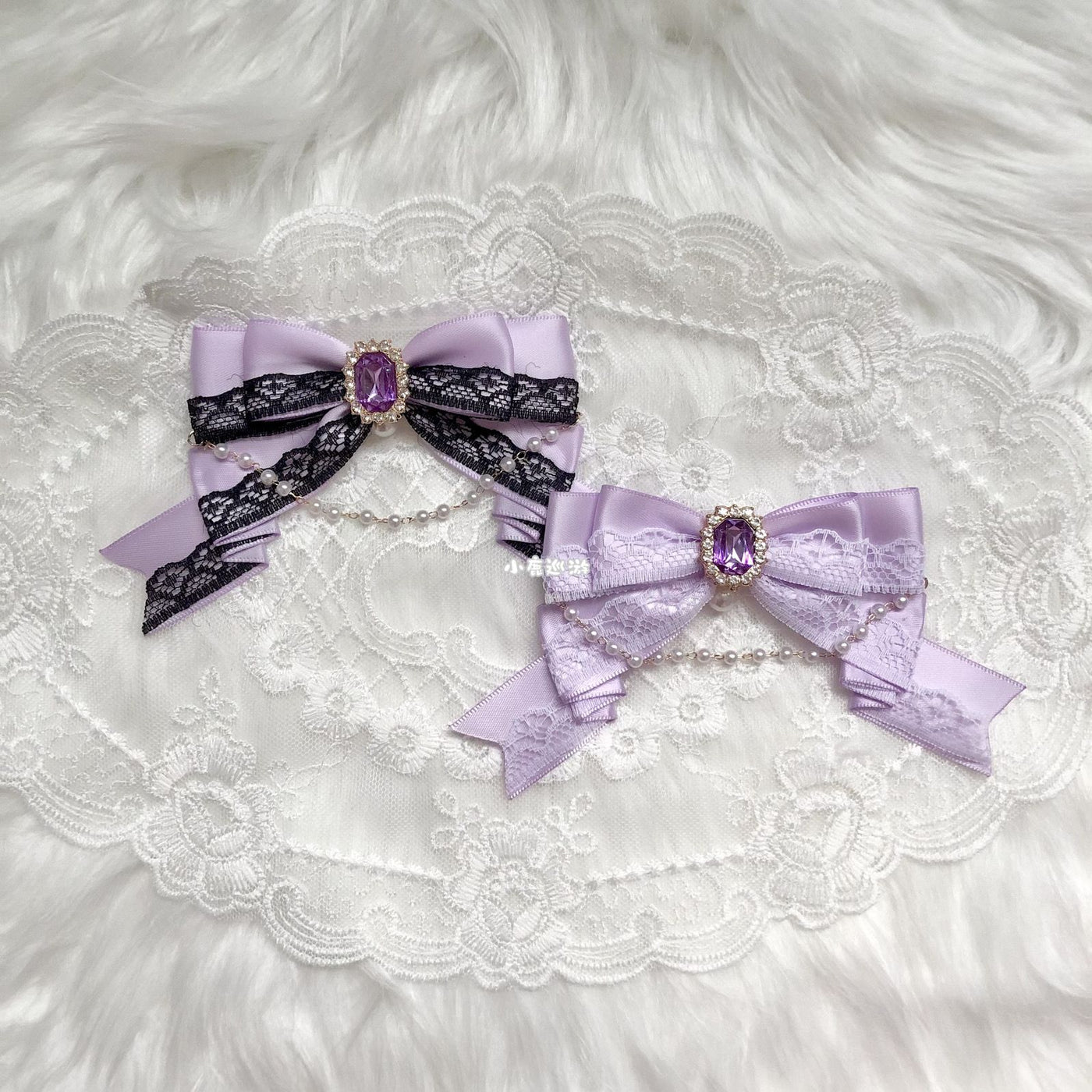Handmade - Crystal Lace Bow - Clip, Brooch or Bag Charm - detail view 16