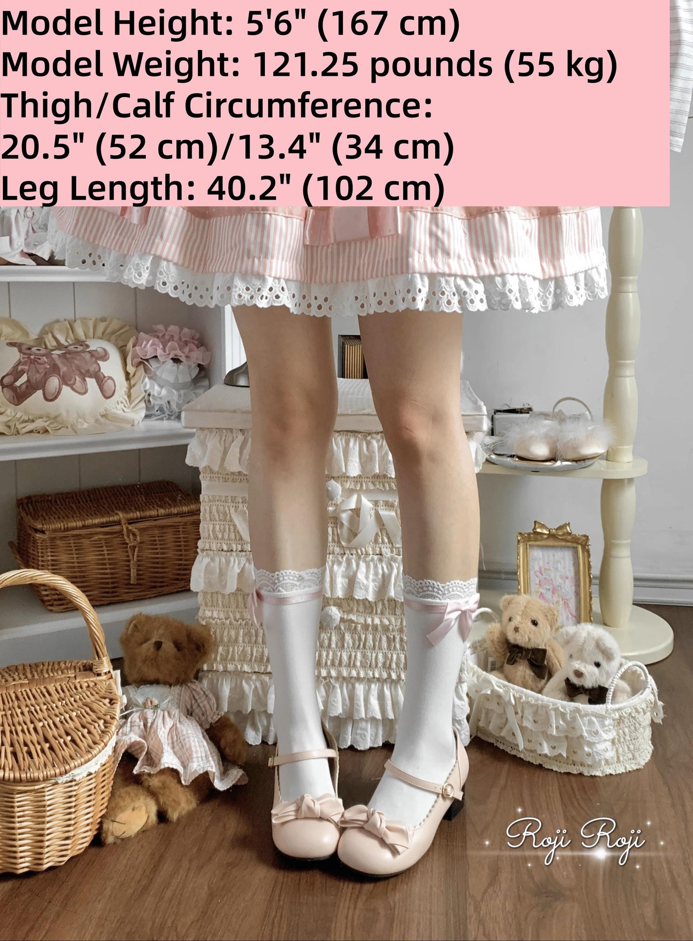 Roji Roji - Sweet Lolita Socks With Lace & Bow - Details Socks