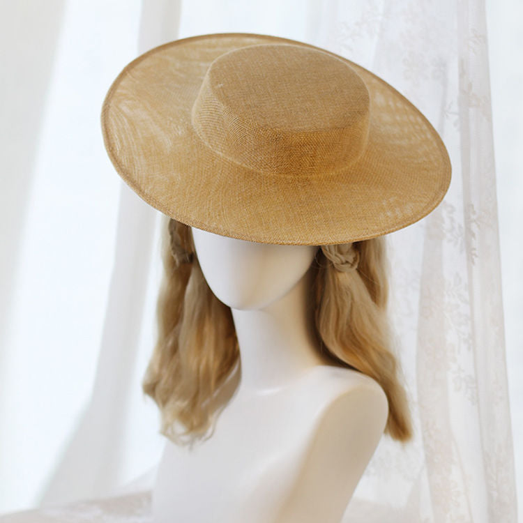 Linen Flat Top Hat Blank Lolita Han-Yang Eclectic French Retro Photo Handmade Headwear Bride Hat Studio