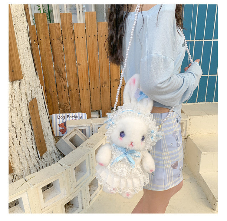 Lop-Eared Bunny Lolita Pearl Chain Doll Bag – 2025 Cute Bow Plush Shoulder Bag