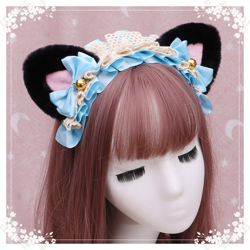 Adorable Japanese Lolita Hair Accessories Cat Girl Plush Lolita Headwear Lace Cat Ear Headband