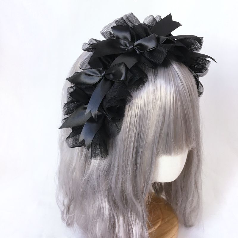 Handmade Dark Punk Lace Organza Headband Black Gothic Lolita Girl Hair