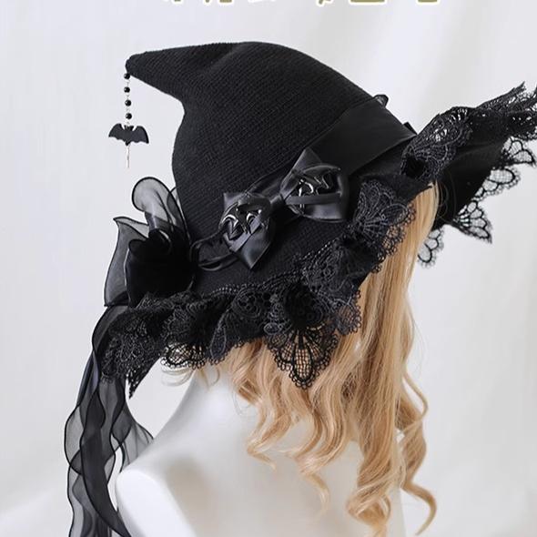 Xiaogui - Halloween Lolita Hat Devil Lace - Woolen Witch Hat Headwear