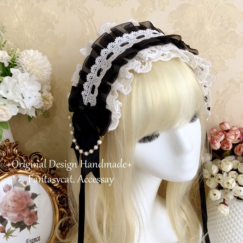 Fanmao Original Lolita White Nun Veil Headscarf Wedding Lolita Headwear Pearl Hairband