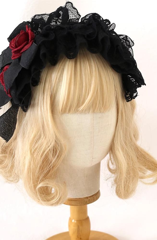 Xiaogui - Goth Lolita Headwear Black Lace KC - Headwear