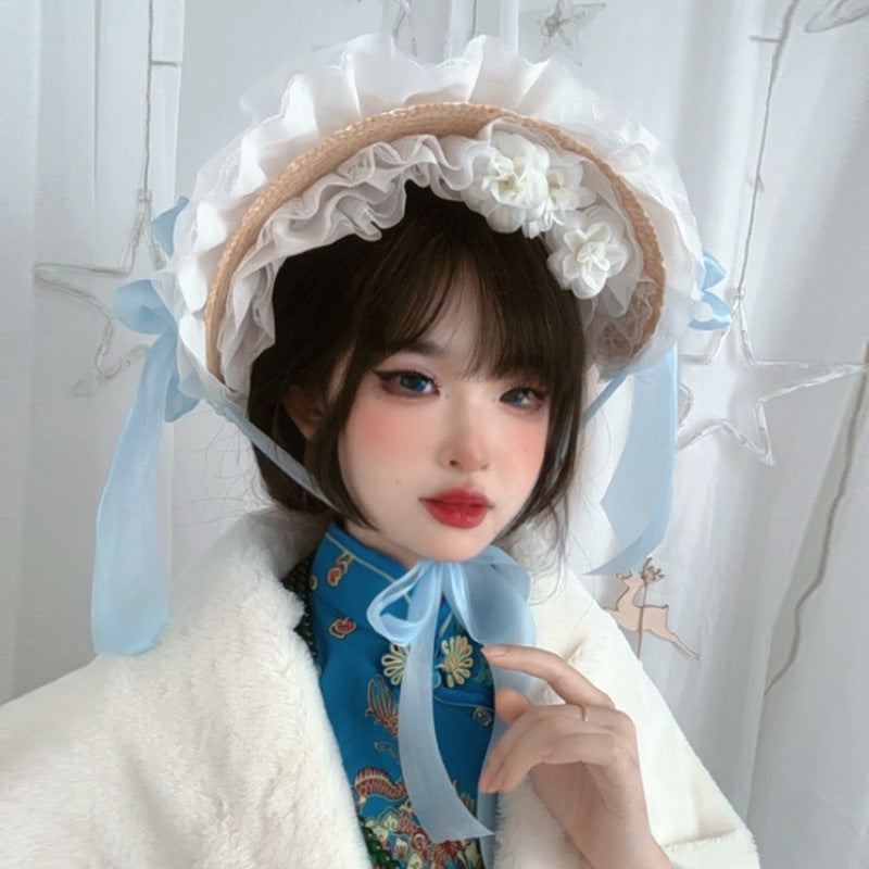Lolita Hat Flower Bell Handmade Bonnet Multi-color BNT Original Design Pastoral Style Lolita Straw Hat for Women