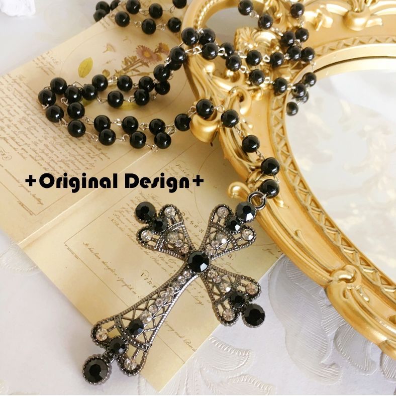 Gothic Retro Girl's Prayer Lolita Pearl Gold Lolita Cross Necklace Eur