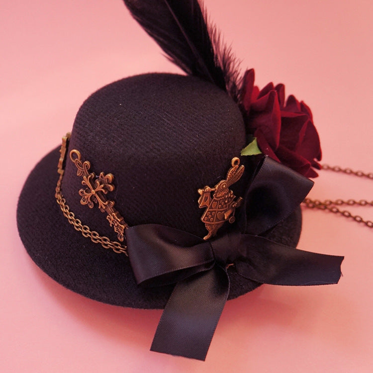 Vintage Gothic Small Hat Rose Lolita Small Hat Hair Accessory Tea Party Style Hair Accessory Photo Prop