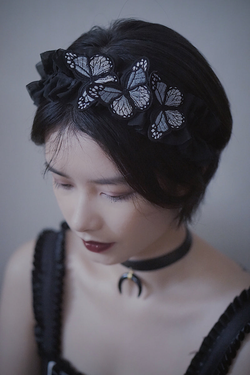 Original Handmade Lace Butterfly Headband - Dark Gothic Lolita Hair Accessory | Photography Prop