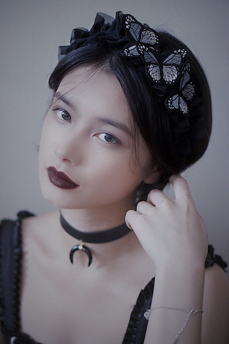 Original Handmade Lace Butterfly Headband - Dark Gothic Lolita Hair Accessory | Photography Prop