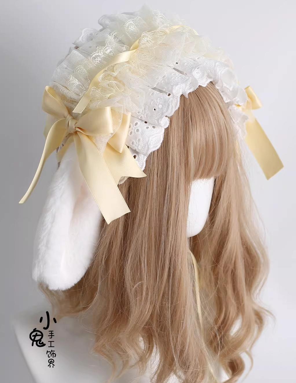 Xiaogui - Lace Lolita Hairband - 2-in1 Bunny Ear Hairband Headwear