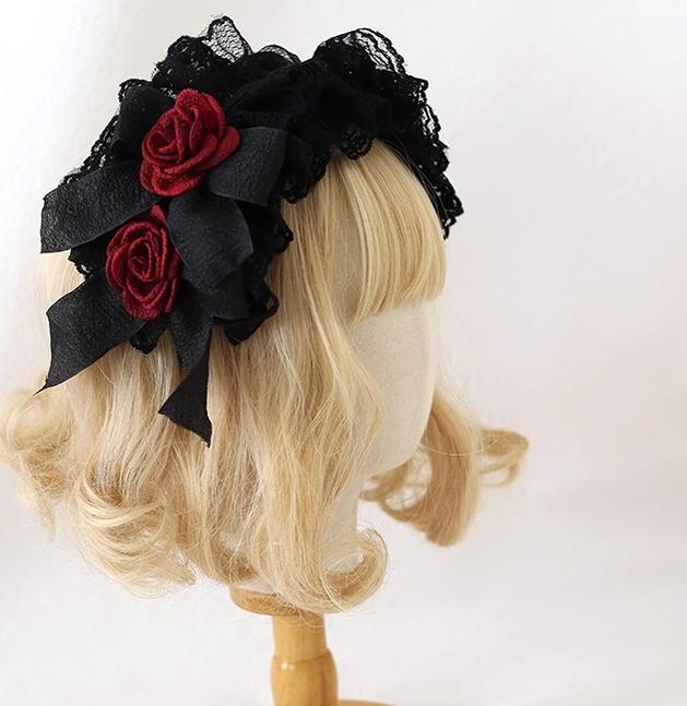 Xiaogui - Goth Lolita Headwear Black Lace KC - Headwear