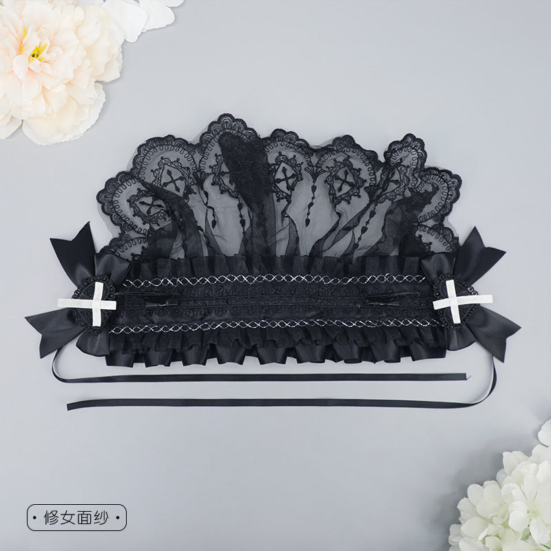 Handmade Dark Lace Bow Veil Hair Clip Lolita Gothic Hair Accessory Girl Mesh Bnt Headband