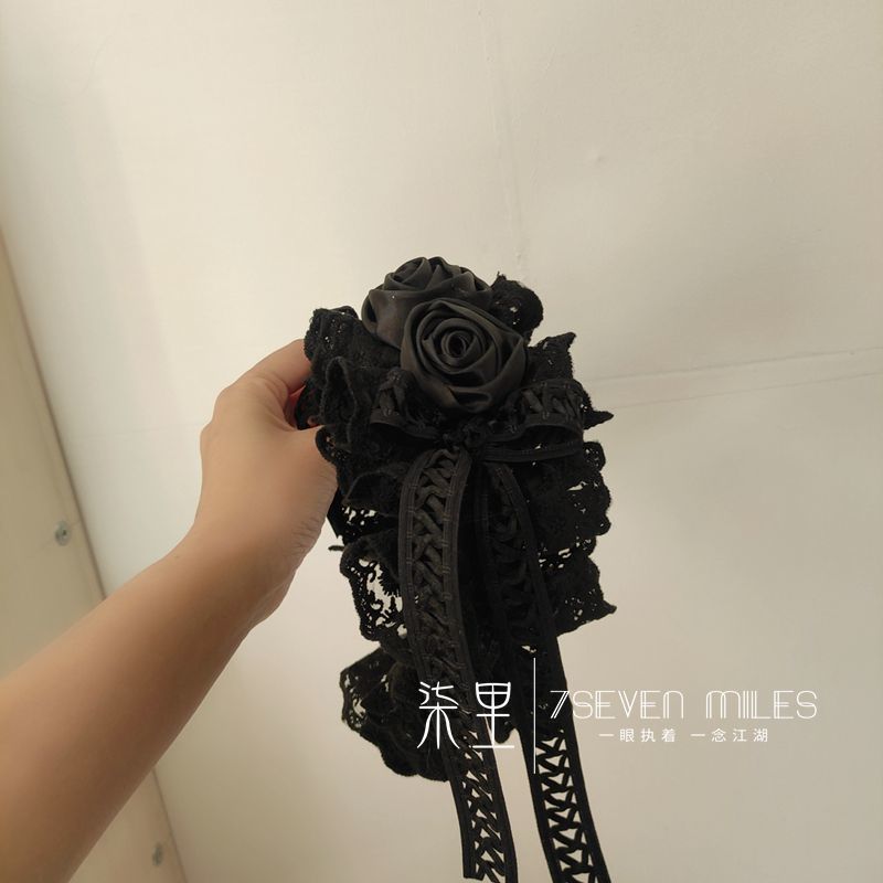 Handmade - Nightfall Retro Black Flower - black Lolita hair accessory