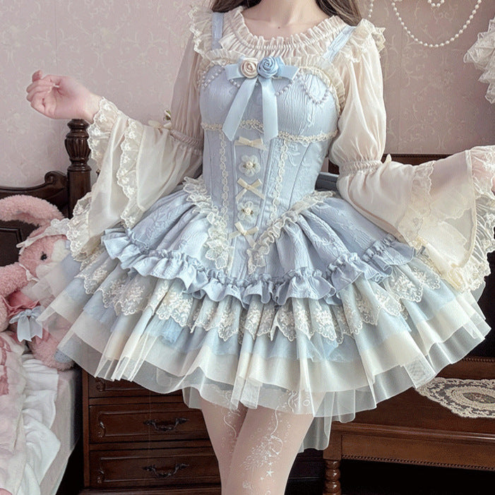 ZhiJinYuan - Evening Star- Princess Sleeve Chiffon Lolita Versatile Undershirt (One-Size)