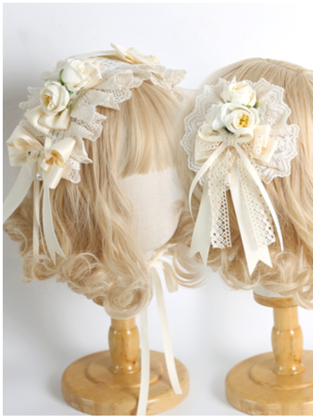 Xiaogui - Sweet Lolita Ivory Lace bow Hair - Accessories Headwear