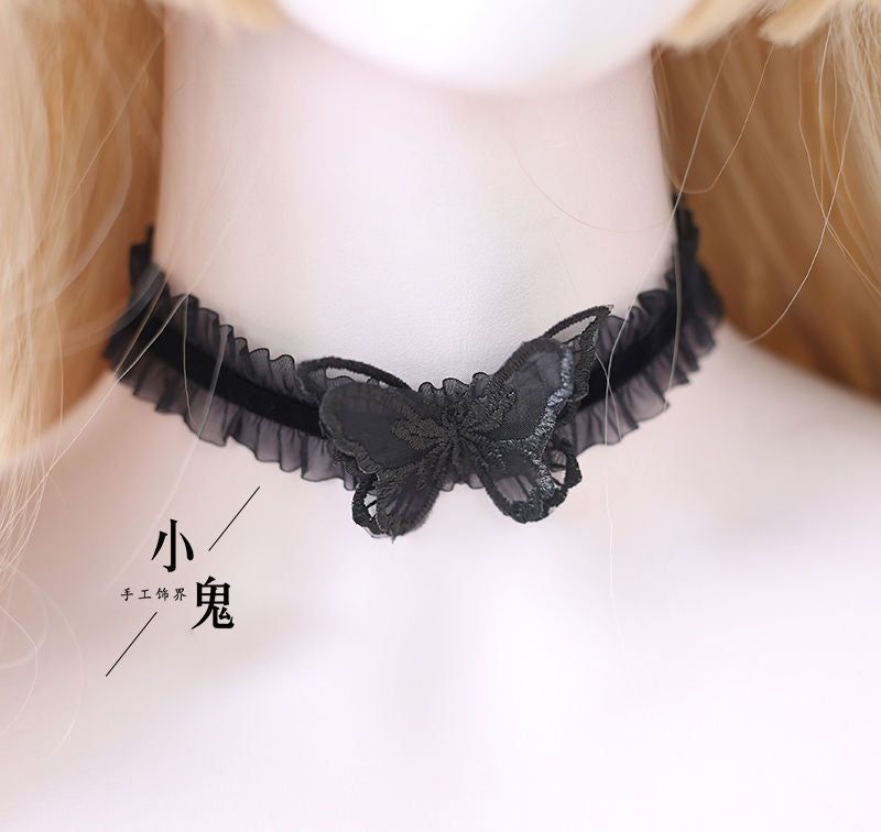 Miss Fula Lolita  Elegant Hairband Lolita Hairband Necklace White Wedding Black Hat