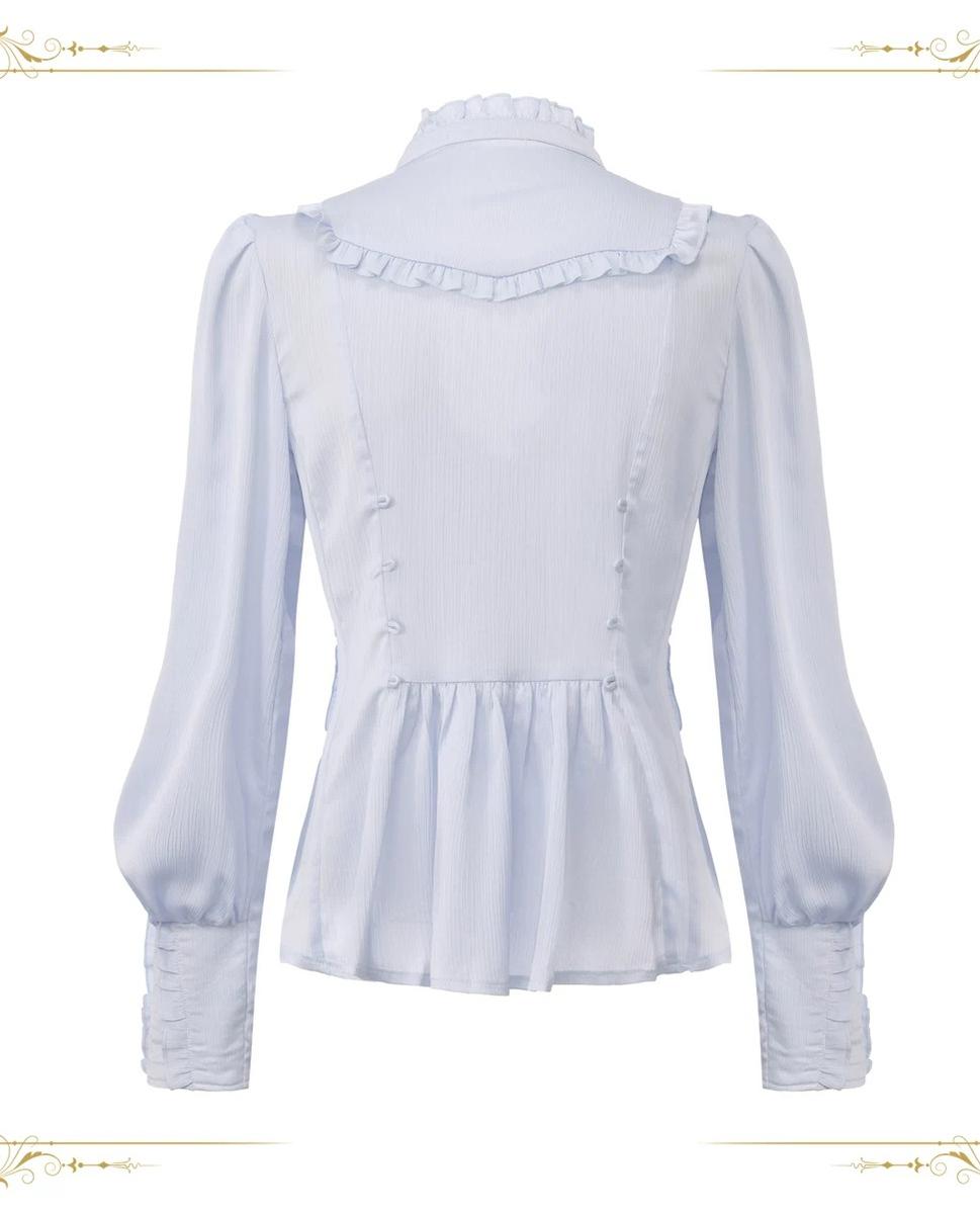 Immortal Thorn - Eternal Rabbit Invitation - Ouji Lolita Vintage Long Sleeve Blouse, Ruffles V-Neck