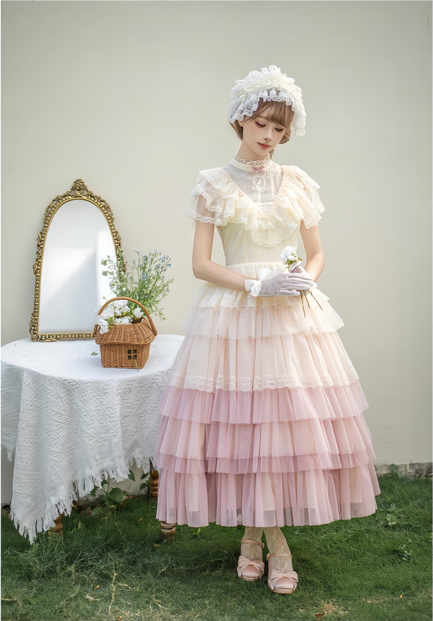 With PUJI - True Vow - Embroidered Classic Lolita Dress, Layered Gradient Hem