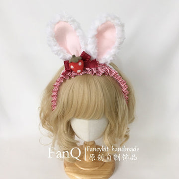 Handmade Bowknot Rabbit Ear Strawberry Headband Korean Japanese Sweet Lolita