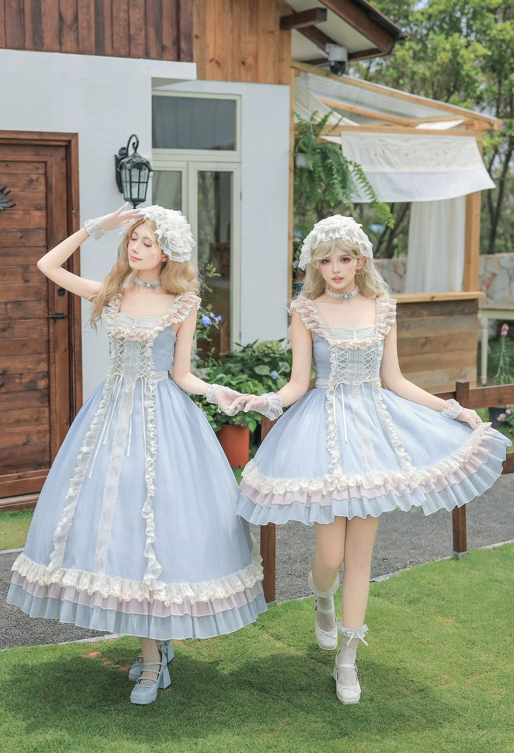 With PUJI - Island Diary - Classic Lolita Flutter Sleeve JSK Dress, Ruffled Lace