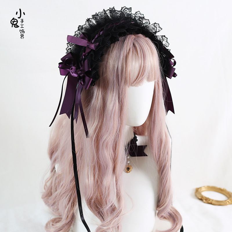 Black and Purple Lolita Gothic Doll Rose Hairband Hair Clip Headwear Original Bow Hair Accessory Lolita Hat