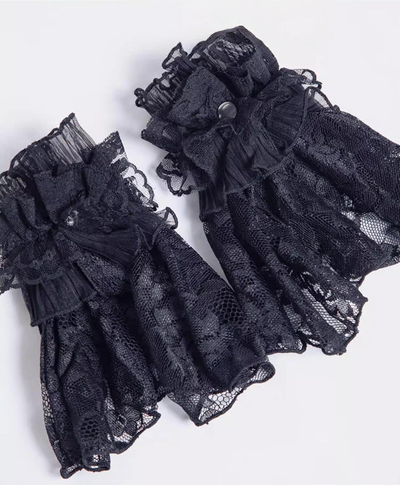 Black Gothic Lolita lace cuffs with crown decorations
