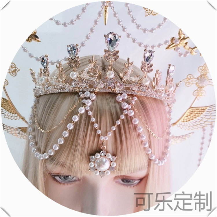 Handmade Virgin Mary halo angel headband with ornate hair crown, featuring intricate detailing and a celestial-inspired design.