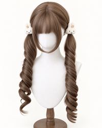 Kunkun Fish - Sweet Girl Signal - long curly twin-ponytail wig - Black tea with hair net