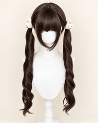 Kunkun Fish - Sweetheart Bunny - pre-tied double-ponytail wig - Hazelnut grey-brown + wig net + pink hair tie