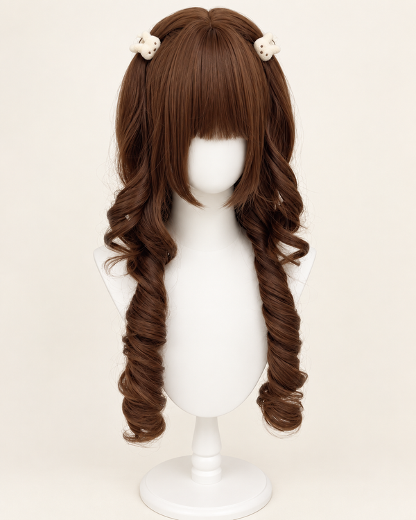 Kunkun Fish chocolate brown long curly wig - clean catalog view 1