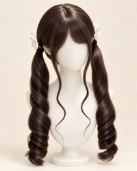 Kunkun Fish - Heartbeat Loop - 62 cm twin-tail wig - Pre-styled twin tails [cold brown] + hair net