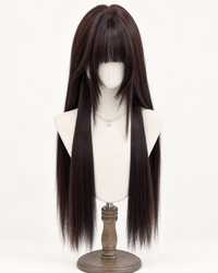 Kunkun Fish - Japanese Manga Girl - 75 cm twin-tail wig - Refined, thickened sideburns [twin tails pre-styled] Black tea + hair net