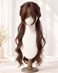 Kunkun Fish - Cocoa Sweetheart - chocolate brown side-fringe curls - Pre-styled [chocolate brown] + hair net, refined sideburns