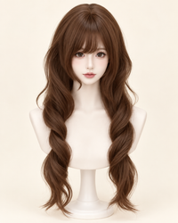 Kunkun Fish - Bear Biscuit - long curly wig - Chocolate Brown + Hair Net