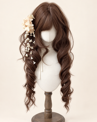 Kunkun Fish - Snow Pear Blossom - chocolate brown curly Lolita wig - Refined fringe + sideburns [Chocolate Brown] - black wig cap included