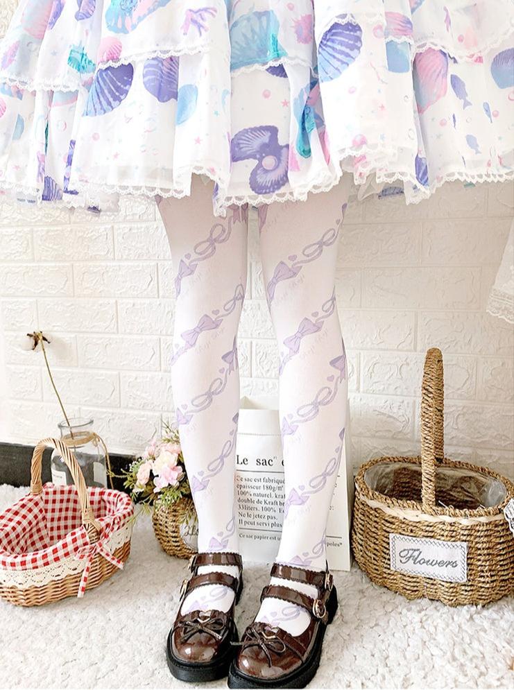 Roji Roji - Sweet Lolita Knee Stockings - Bow Print Socks