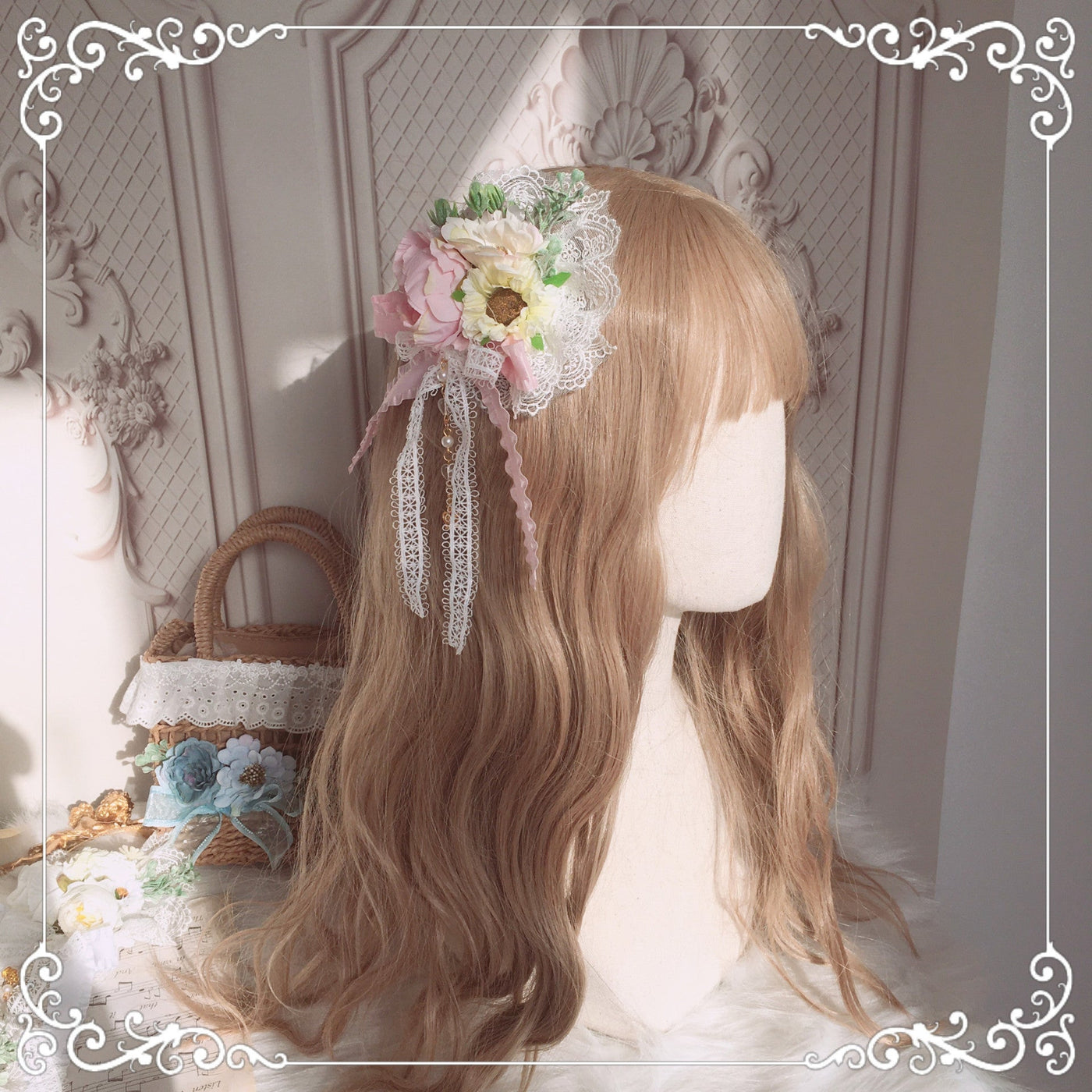 Handmade - Hanamaru Fairy Hair Clip - Lolita floral bow hair clip