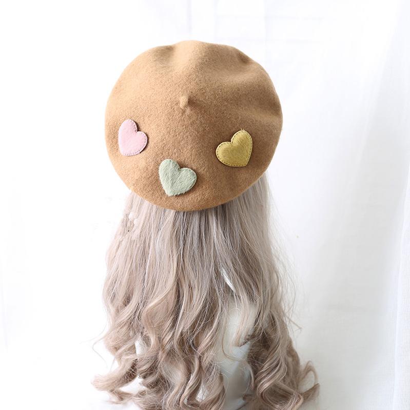 Xiaogui - Sweet Lolita Beret Loving Heart - Wool Hat Multicolor Headwear