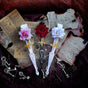 White Gilded Butterfly Fan, White Rose, with Pendant