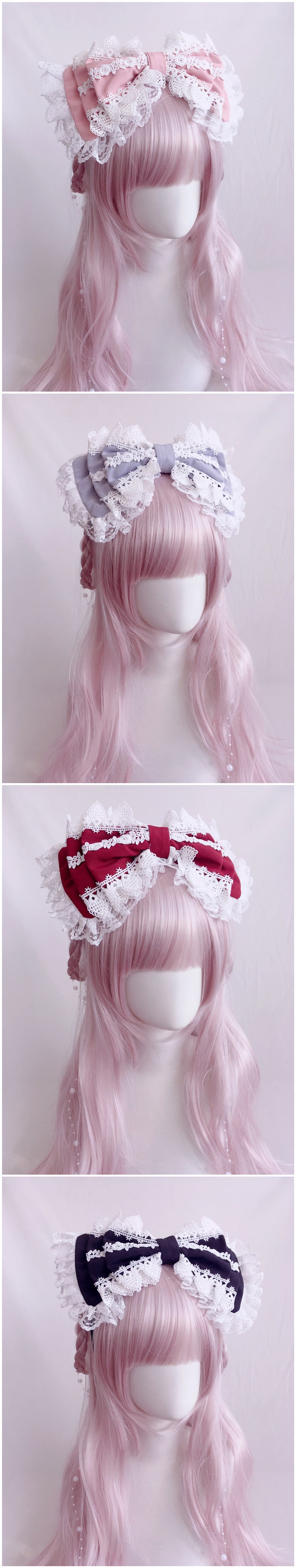 Lolita  Soft Girl KC Hair Accessories Lolita Lace Three-Layer Bow Headband
