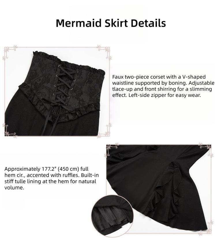 With PUJI - Blake - Boning Gothic Lolita Mermaid Skirt, Lifted-hem SK