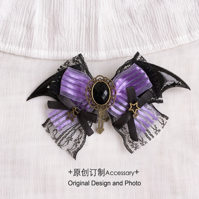 Halloween Witch Night Dark Gothic Lolita Accessories Bowknot Animal Ears KC Black Purple Arm Sleeves - Lolita Fetch