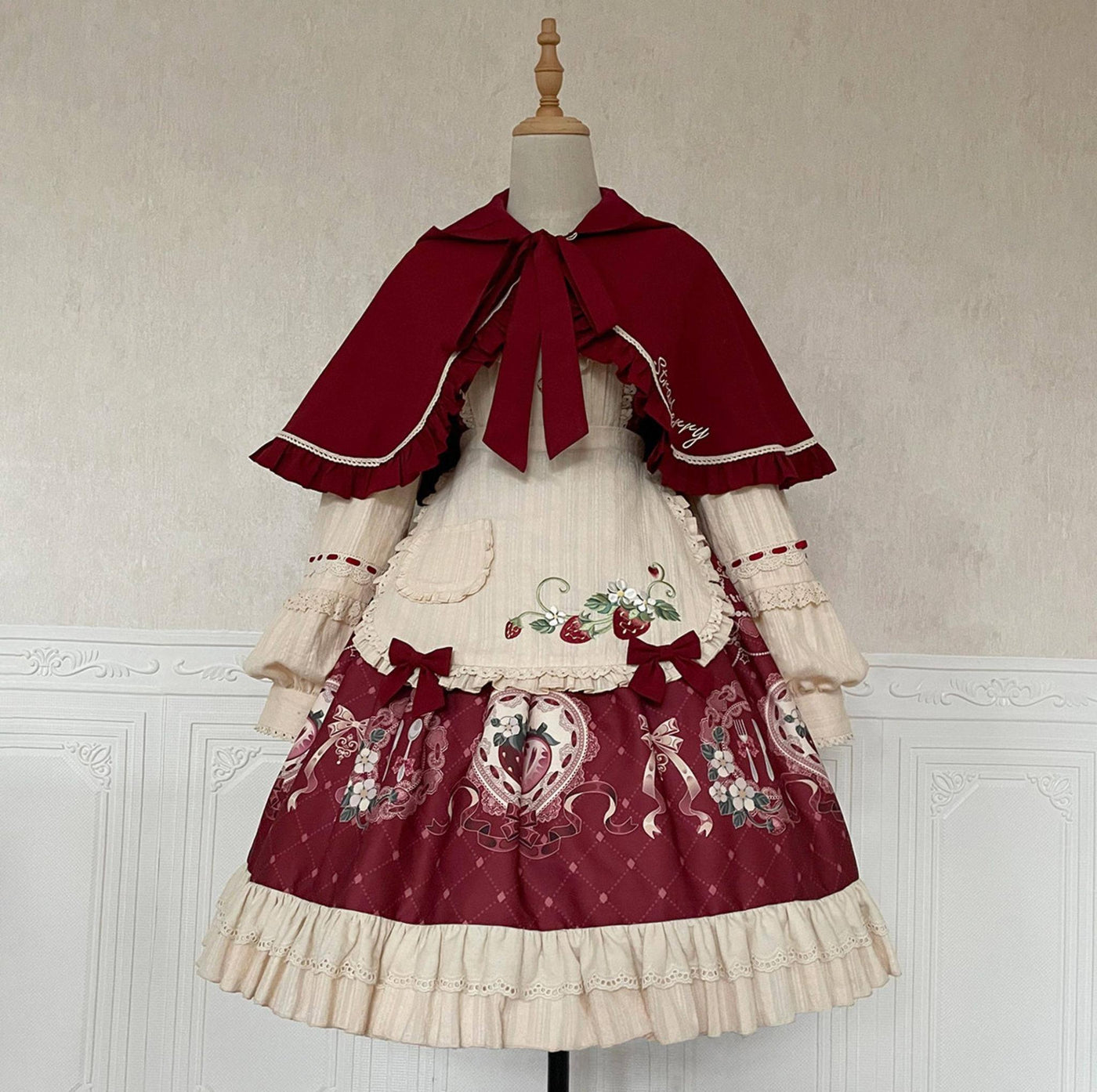 Your Princess - Strawberry Diary - Sweet Lolita Strawberry Print OP Dress with Cape