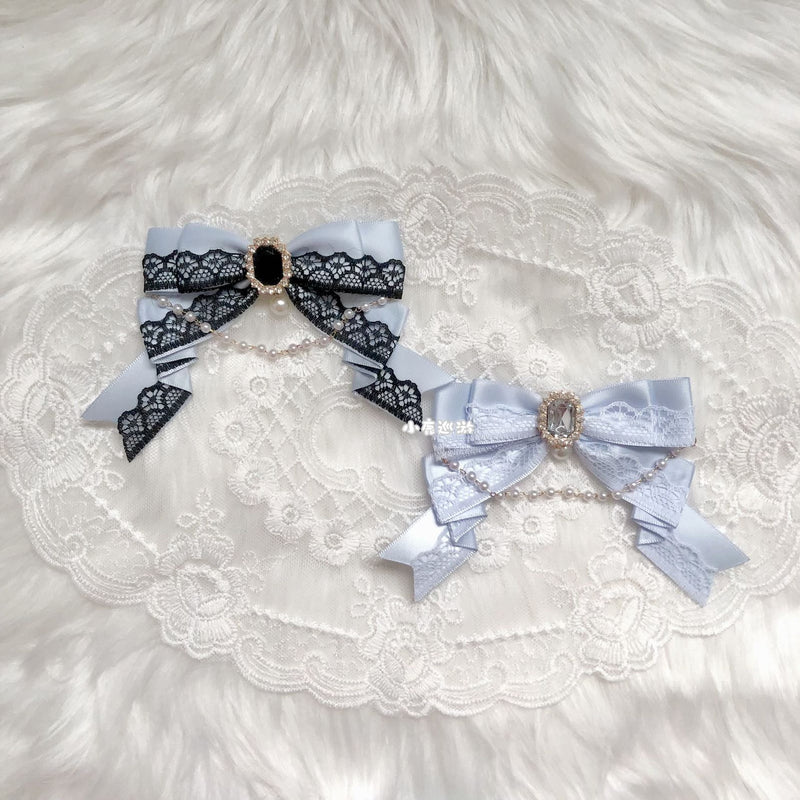 Handmade - Crystal Lace Bow - Clip, Brooch or Bag Charm - detail view 7