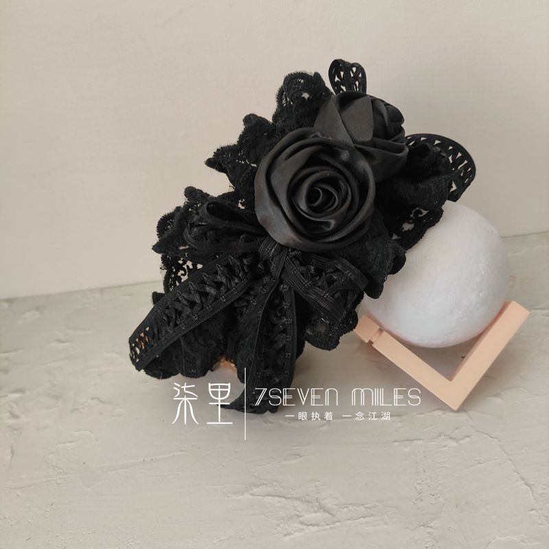 Handmade - Nightfall Retro Black Flower - black Lolita hair accessory